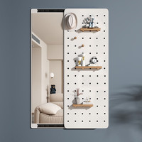 汇优隆实木洞洞板镜子一体推拉挂衣架入户玄关置物家用全身镜试衣穿衣镜 暖白色 宽50高120cm 实木材质