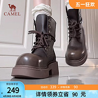 CAMEL 骆驼 女鞋2024春秋季新款短靴粗跟加绒马丁靴女厚底靴子L23W245159