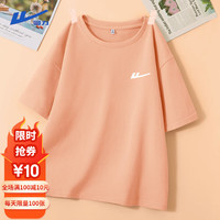 回力黑色简约别致短袖t恤女夏季2024年纯棉宽松休闲半袖打底上衣 橘-回力白标K M