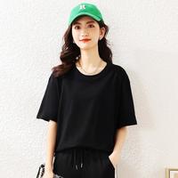 女装夏季短袖t恤女夏上衣纯色纯棉宽松圆领百搭基础款女式t恤