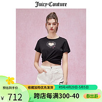 Juicy Couture 橘滋 T恤女2024春夏美式烫钻甜辣镂空设计感爱心短袖上衣 黑色 XL