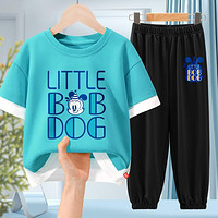 BoBDoG 巴布豆 儿童套装2024新款夏季男童假两件短袖t恤纯棉洋气冰感防蚊裤