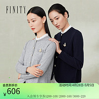 FINITY 菲妮迪 品牌针织衫2024春季小香风花边领时尚设计感羊毛上衣女 藏青色 M