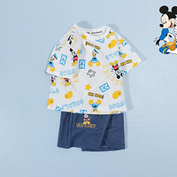 Disney baby 24夏季款童短袖套装纯棉T恤+仿牛仔短款两件套萌