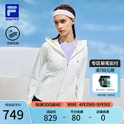 FILA 斐樂 女士針織連帽外套2024夏基礎涼感瑜伽運動防曬 星光白-WT 175/92A/XL