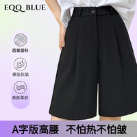 eqq blue 黑色西装短裤女五分夏季高腰显瘦宽松休闲小个子大码A字