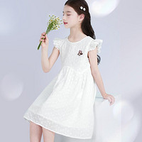 Disney 迪士尼 女童连衣裙2024新款夏装儿童白色裙子纯棉大童