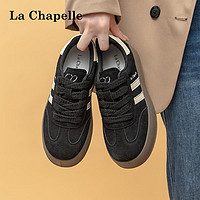La Chapelle 女鞋复古德训鞋女夏季低帮单鞋百搭休闲鞋子女 黑色 38