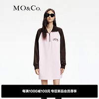 MO&Co.2024春美式复古撞色宽松棉质卫衣裙连衣裙MBD1DRS065 雾粉色 XS/155