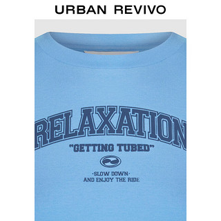 URBAN REVIVO 女士潮酷街头撞色字母印花短袖T恤 UWV440165 中蓝 S