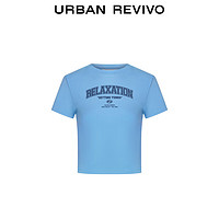URBAN REVIVO 女士潮酷街头撞色字母印花短袖T恤UWV440165 中蓝 S