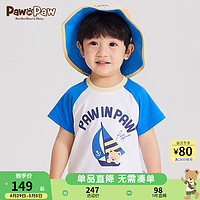 Paw in Paw PawinPaw卡通小熊童装2024年夏季男女宝撞色短袖T恤 Blue蓝色/50 120