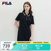 FILA 斐乐 官方女子编织连衣裙2024夏时尚休闲翻领短袖裙子