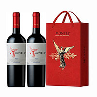 MONTES 蒙特斯 智利原瓶進口 蒙特斯天使珍藏梅洛干紅葡萄酒750ml*2雙支禮盒