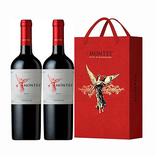 智利原瓶进口 蒙特斯天使珍藏梅洛干红葡萄酒750ml*2双支礼盒