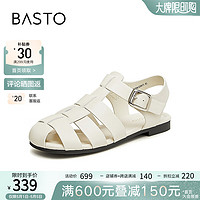 BASTO 百思图 2024夏季时髦休闲复古罗马猪笼鞋粗跟女凉鞋VZM08BL4 米白 39
