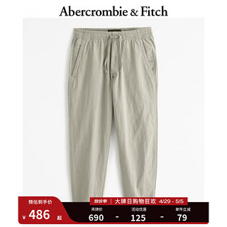 ABERCROMBIE & FITCH男装 24春夏美式时尚潮流百搭休闲亚麻混纺慢跑裤 358437-1 浅橄榄绿 XL (180/98A)