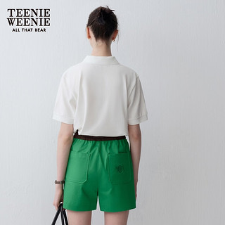 Teenie Weenie【长绒棉】小熊2024年夏季POLO短袖T恤白色上衣 白色 165/M