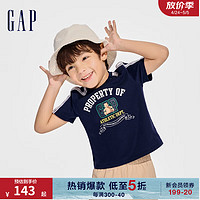Gap 盖璞 男童2024春季纯棉小熊logo拼织带短袖T恤儿童装上衣891986 海军蓝 120cm(XS) 亚洲尺码