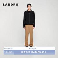 Sandro 2024早春男装休闲黑色拉链翻领直筒夹克外套SHPBL00825 黑色 XL