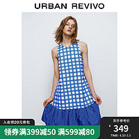 URBAN REVIVO UR2024夏季女装都市休闲撞色格子露背A型连衣裙UWU740034 蓝色格子 XS