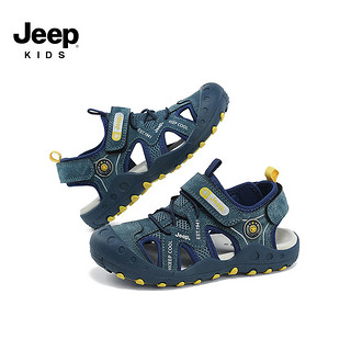 Jeep男童凉鞋2024夏款女童鞋子运动透气休闲童鞋儿童包头沙滩鞋 牛仔蓝 27码 鞋内长约17.6cm