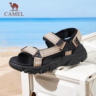 骆驼（CAMEL）男士户外运动增高凉鞋休闲沙滩鞋 G14M547605 黑/米 38 
