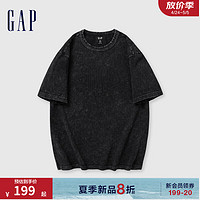 Gap男女装2024夏季重磅纯棉雪花水洗短袖T恤宽松上衣463153 黑色 180/100A(XL) 亚洲尺码