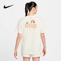 NIKE 耐克 短袖女夏新款背标印花宽松纯棉彩色标运动T恤HF6180-133