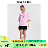 JUICY COUTURE【可爱休闲】橘滋T恤女夏季美式休闲宽松短袖印花中长款上衣 粉红 XS