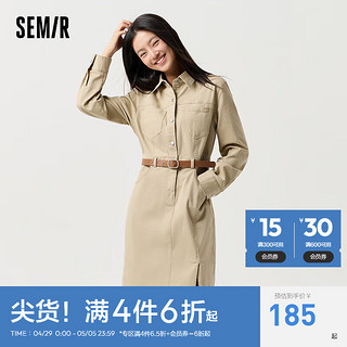 Semir 森马 连衣裙女开叉翻领复古2024春季收腰工装裙盐系 咖色调00455 165/88A/L