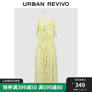 URBAN REVIVO UR2024夏季女休闲设计感荷叶边挂脖系带开襟衬衫UWV240019 黄绿 L