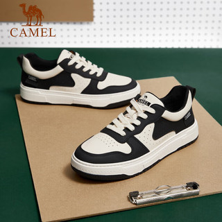 骆驼（CAMEL）时尚撞色休闲板鞋复古百搭厚底男士运动鞋 G13S187110 米白/黑 42