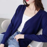 NLMC护士毛衣开衫外套女工装宽松v领薄款外搭上衣秋冬针织衫 藏青色 2XL