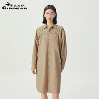 哥弟真的好2024夏季纯色连肩袖翻领造型衬衫连衣裙女A500363 卡其 XL (5码)