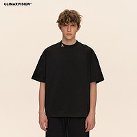 CLIMAX VISION 330克纯棉重磅小高领十字架刺绣短款廓形T恤短袖潮