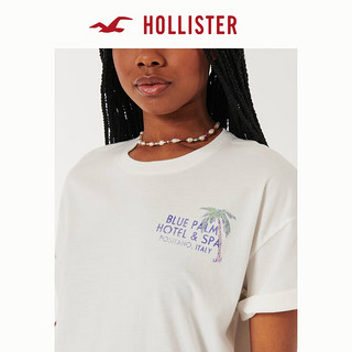 HOLLISTER24春夏棉质美式风宽松图案圆领短袖T恤 女 358377-1 白色 S (165/88A)