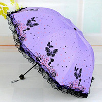 蝴蝶雨伞晴雨两用伞遮阳伞防紫外线太阳伞三折叠黑胶防晒伞女士伞