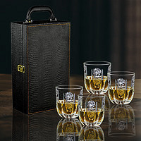 Glass 高斯 意大利进口水晶玻璃威士忌酒杯手工雕花洋酒杯礼盒包装 四只礼盒装 270ml