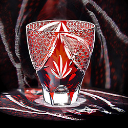 Glass 高斯 江户切子威士忌酒杯烈酒杯居家婚庆礼品日式手工雕刻酒杯玻璃杯 红色 370ml 370ml