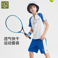 拉比（Labi Baby）童装男童套装儿童运动短袖短裤两件套夏季宽松薄款 白色 150 