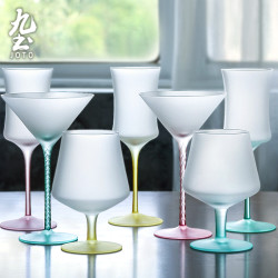 JOTO 九土 磨砂糖果色高脚玻璃杯简约创意复古红酒杯果汁杯白兰地酒杯子