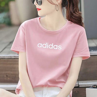 adidas 阿迪达斯 女装棉质针织透气舒适粉色圆领宽松跑步运动T恤 HE4532  A/M码