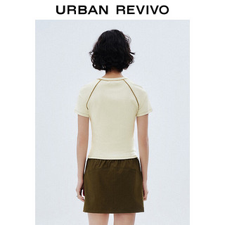 URBAN REVIVO 女士明线设计感刺绣T恤 UWV440127 米白 XL