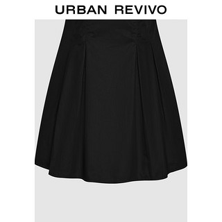 URBAN REVIVO 女士通勤风压褶修身短袖棉质连衣裙 UWU740075 正黑 XS