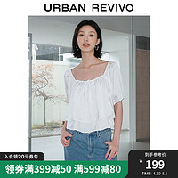UR2024夏季女装温柔气质系带灯笼袖短款罩衫衬衫UWG240085 本白 L
