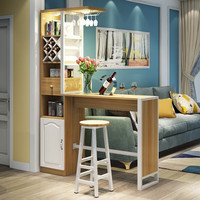 原立 吧台家用现代简约靠墙吧台桌椅组合客厅玄关酒柜隔断高脚桌 浅胡桃配白欧式门 总长1.2米+附2凳 40宽