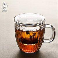 JOTO 九土 加厚手工透明玻璃杯花茶杯带把过滤茶水分离杯泡茶杯家用女水杯子