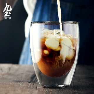 JOTO 九土 双层隔热耐热玻璃咖啡杯400下咖啡杯透明玻璃杯泡茶杯果汁随手杯