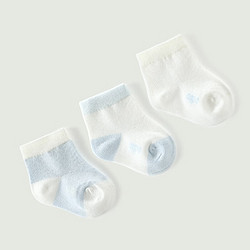 aqpa 3双装婴儿袜子 夏季新生儿宝宝棉质有机棉袜中筒松口 浅兰色+浅兰白+白色 18-36个月13-16cm袜底长约12cm